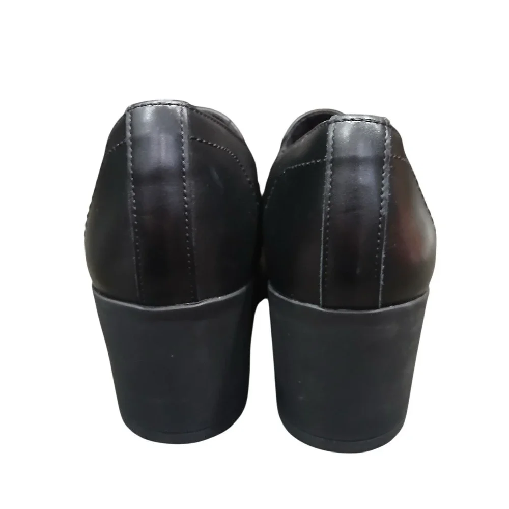 Munro American 7M Black Leather Slip On Block Heel Loafers Shoes Womens
